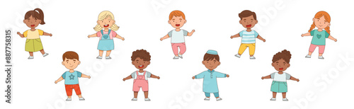 Happy Little Boy and Girl Standing with Open Arms for Hug Vector Illustration Set