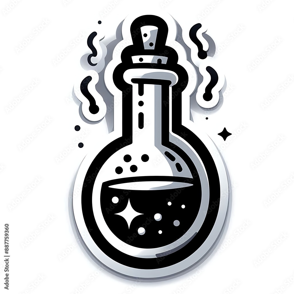 Silhouette potion bottle with liquid and sparkles. Magical theme. Black ...