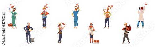 People Labor Character Protest Having Picket Vector Set