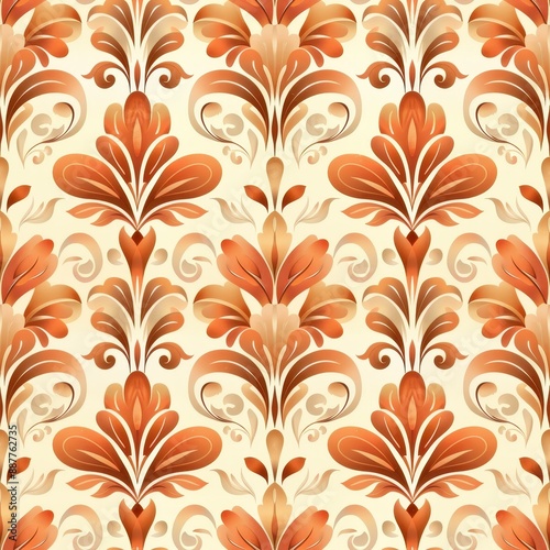Vintage Floral Pattern in Orange and Beige