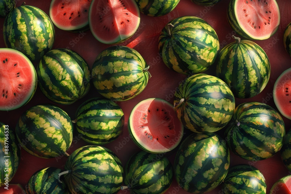 Fresh Summer Watermelons Displayed at Market 