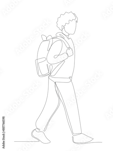 Continuous one line art of a student going to school.