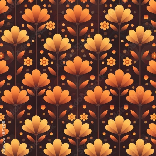 Vintage Floral Pattern in Orange and Brown