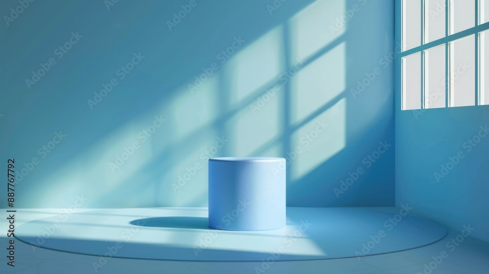 Minimalist Blue Studio with Cylinder Platform Minimalist Blue Studio with Cylinder Platform