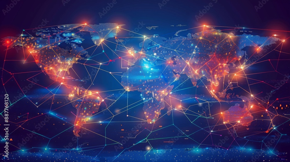 Global Network Connection with Bright Lights. Global Network Connection with Bright Lights.