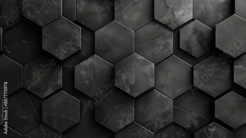 Obraz  z motywem Abstract black texture background hexagon carbon
