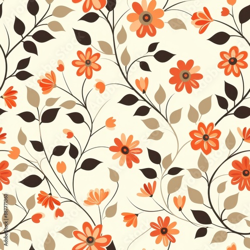 Orange Floral Pattern With Twining Vines