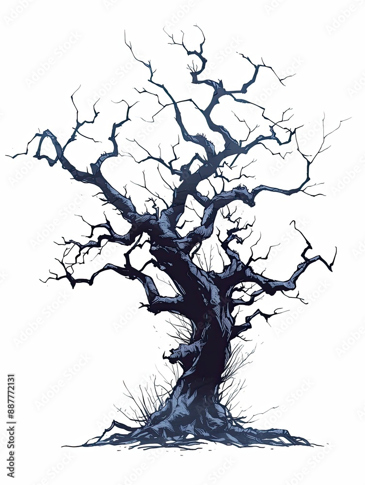 a spooky tree with twisted branches, Halloween icon, digital sketch, a spooky tree with twisted branches, Halloween icon, digital sketch,