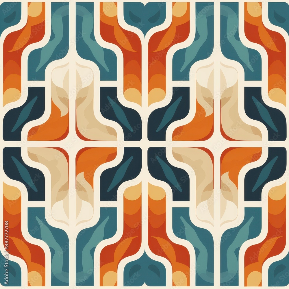 Abstract Geometric Pattern in Teal, Orange, and White Abstract Geometric Pattern in Teal, Orange, and White