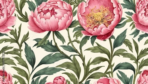 Peony Wildflower Vintage Botanical Generative Ai Illustration