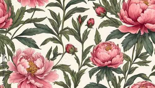 Peony Wildflower Vintage Botanical Generative Ai Illustration