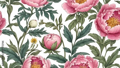 Peony Wildflower Vintage Botanical Generative Ai Illustration