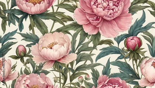 Peony Wildflower Vintage Botanical Generative Ai Illustration