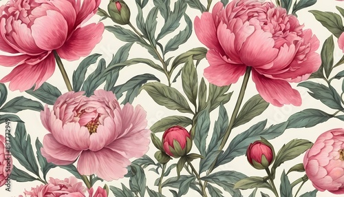 Peony Wildflower Vintage Botanical Generative Ai Illustration