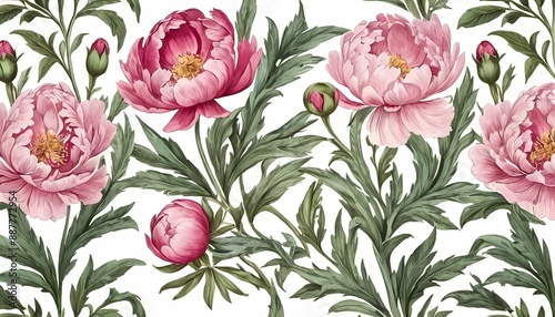 Peony Wildflower Vintage Botanical Generative Ai Illustration