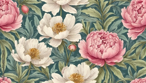 Peony Wildflower Vintage Botanical Generative Ai Illustration