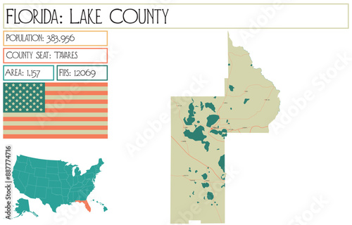 Large and detailed map of Lake County in Florida USA.