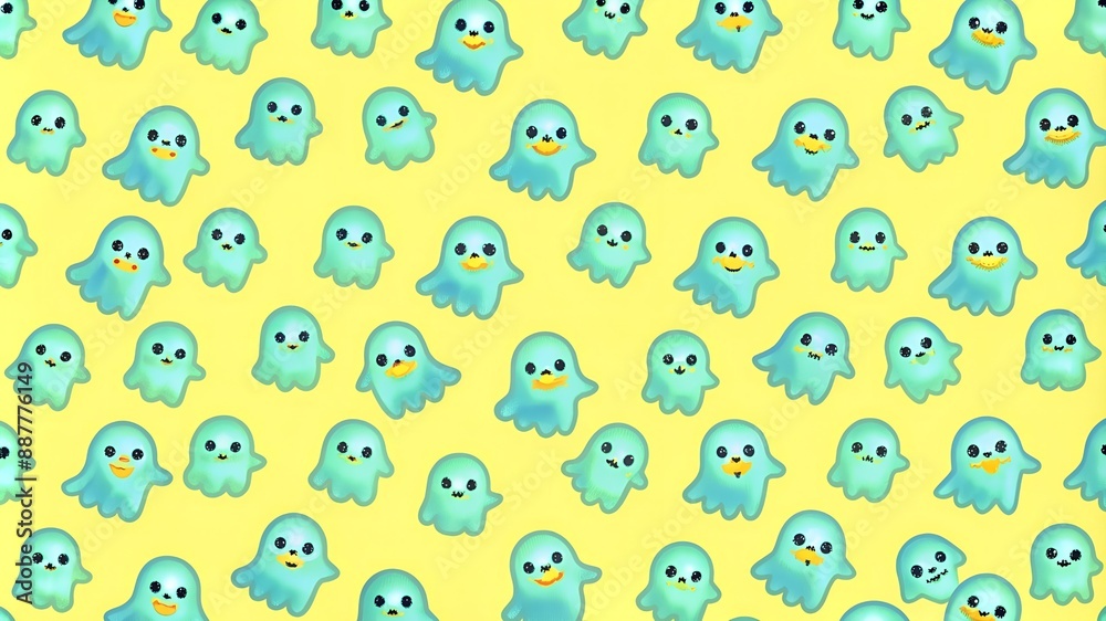 Halloween ghost seamless pattern background. Holidays cute ghost cartoon character. green background. Halloween ghost seamless pattern background. Holidays cute ghost cartoon character. green background.