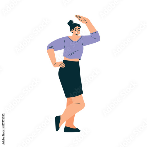 Look to Future with Woman Character View Horizon Vector Illustration