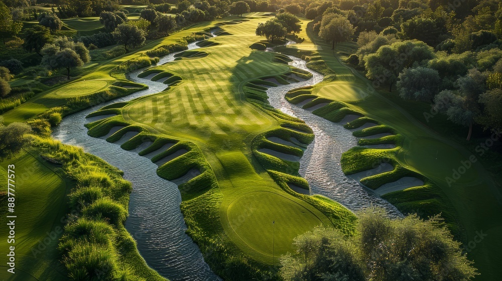 Naklejka premium Serene Golf Course with Winding River