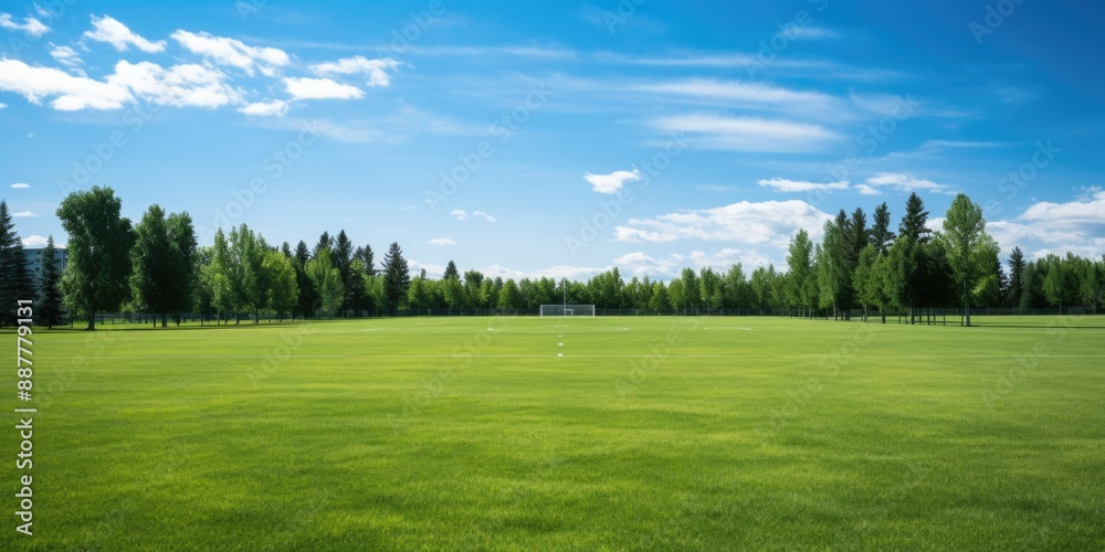 Serene Panoramic Landscape of Vacant Lacrosse Field with Pristine Field and Absence of Spectators Serene Panoramic Landscape of Vacant Lacrosse Field with Pristine Field and Absence of Spectators