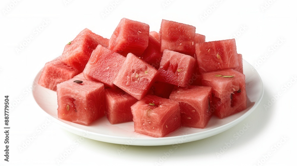 Fresh sweet ripe watermelon chop cube closeup view