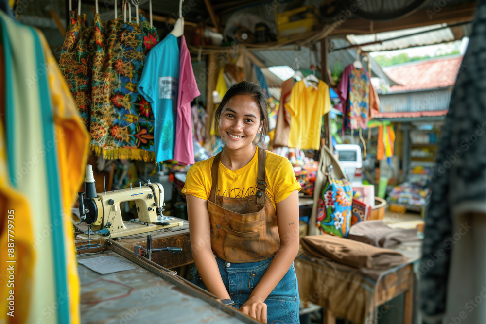 Obraz premium The impact of textile production in Asia and waste on the environment