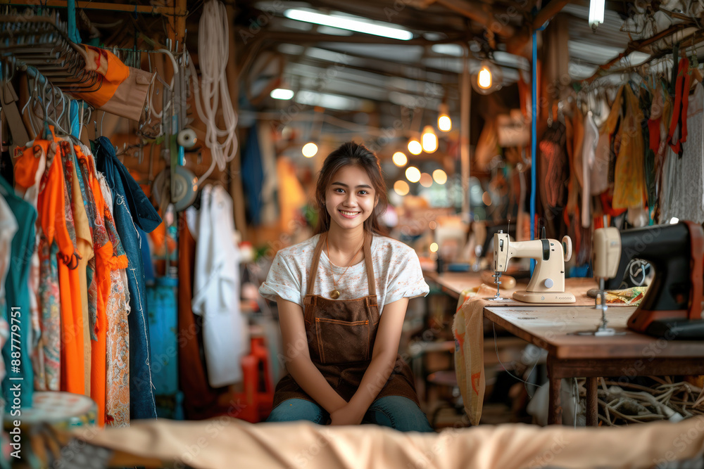 Fototapeta premium The impact of textile production in Asia and waste on the environment