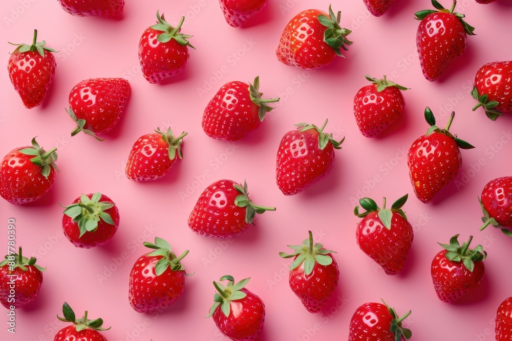 Strawberries on Pink Background - Morning Light Strawberries on Pink Background - Morning Light