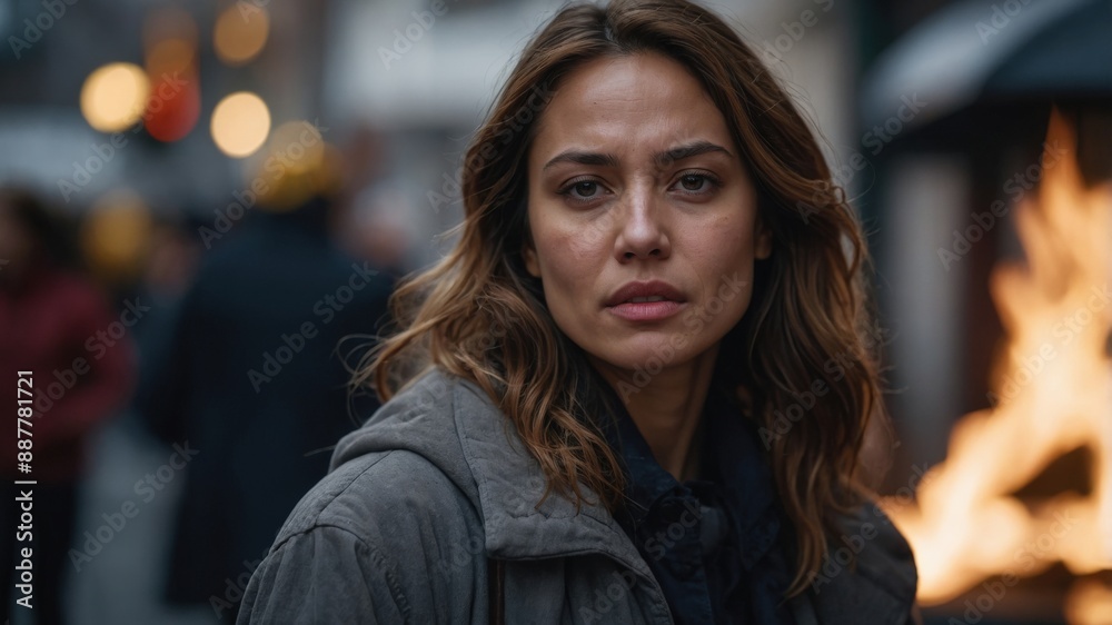 A woman with wavy hair in a winter coat stands on a busy city street, illuminated by warm lights, reflecting determination and resilience.
A woman with wavy hair in a winter coat stands on a busy city street, illuminated by warm lights, reflecting determination and resilience.