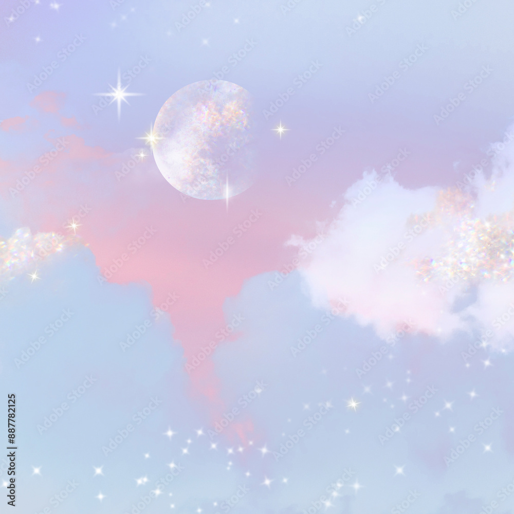 Obraz premium Surreal moon background png, aesthetic glittery sky transparent design