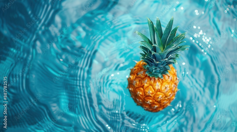 Fresh pineapple in water with ripple