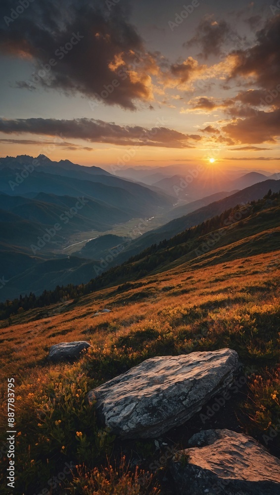 Sunset over breathtaking mountain scenery Sunset over breathtaking mountain scenery