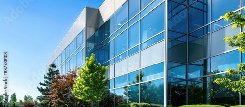 Exterior of a contemporary office building with a clean and sleek appearance featuring ample copy space image for promotional material