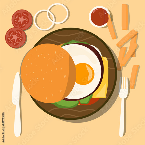 Burger vector top view with egg vector illustration 