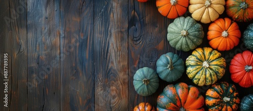 Colorful pumpkins on a rust...