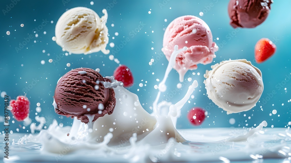 Ice Cream Splash with Milk and Raspberries. Ice Cream Splash with Milk and Raspberries.