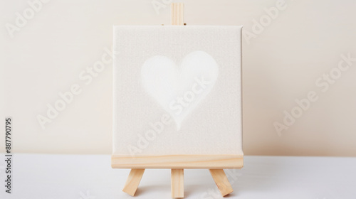 Light-colored heart painting on wooden blank canvas photo