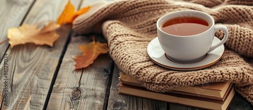 Cozy knitted blanket hot te...