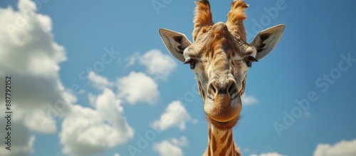 Giraffe in close up with bl...