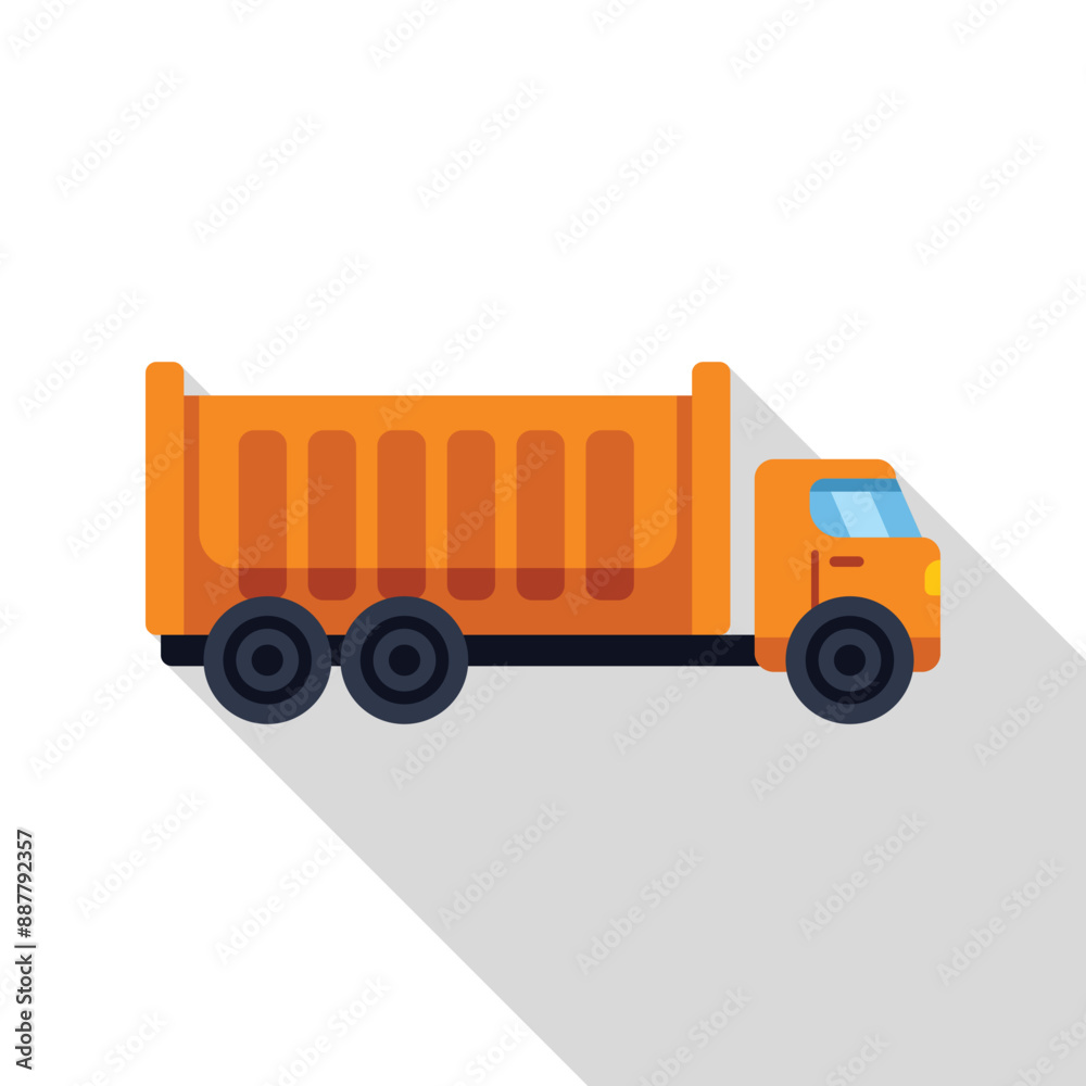 Orange tipper truck transporting building materials on a construction site Orange tipper truck transporting building materials on a construction site