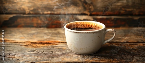 A steaming cup of black cof...