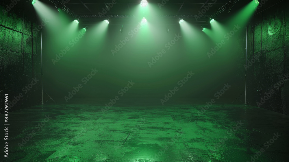 custom made wallpaper toronto digitala dark green and blue virtual studio background with spotlights for TV shows, tech infomercials, or launch event