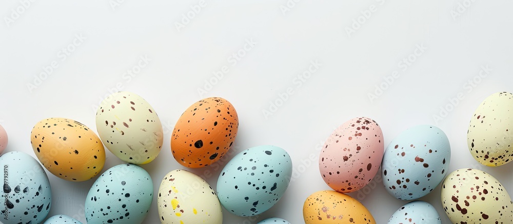Lovely Easter eggs against a white background with copy space image Lovely Easter eggs against a white background with copy space image