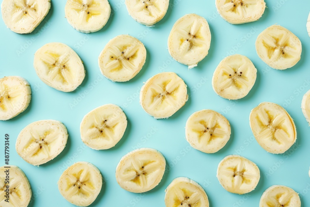 Banana Slices Pattern on Blue Background Banana Slices Pattern on Blue Background