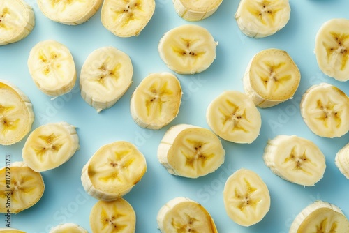 Sliced Bananas on Blue Background