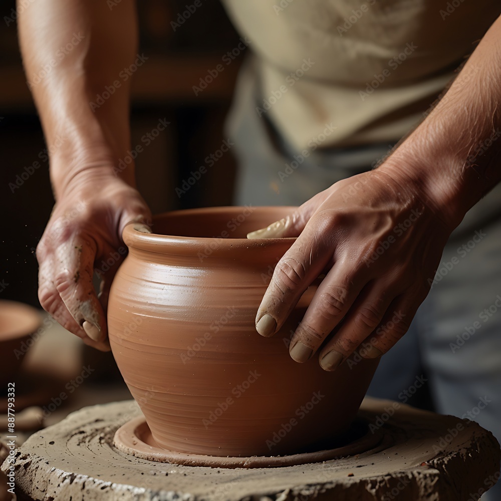 Potter's Hands Crafting Clay Pot CloseUp Process Potter's Hands Crafting Clay Pot CloseUp Process