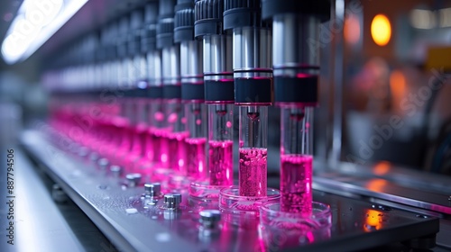 A close-up view of a laboratory setup showcasing 3D bioprinting technology used in drug testing and development.