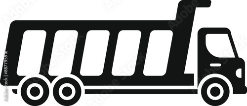 Black silhouette of a dumper truck transporting materials on a construction site