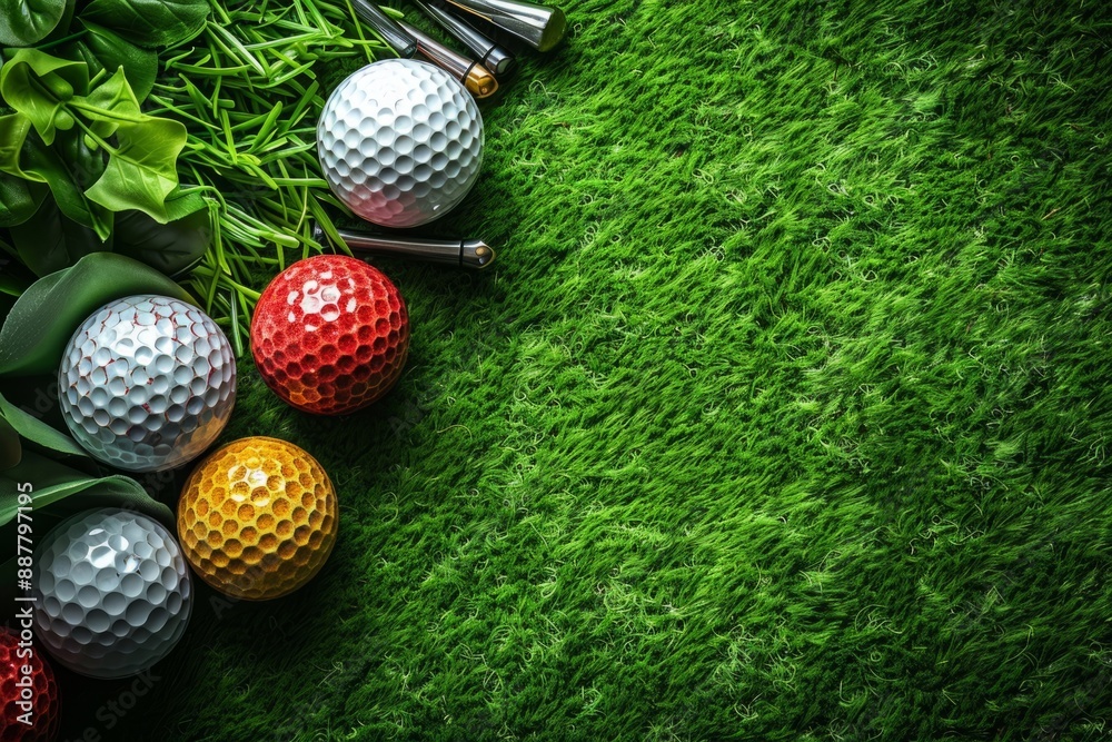 Naklejka premium Golf Balls on Green Turf